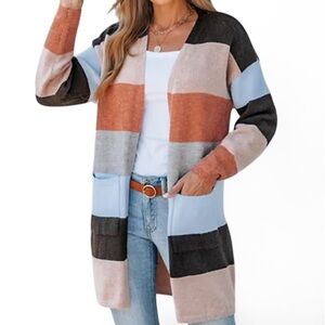 Colorblock Open Front Cardigan Sweater